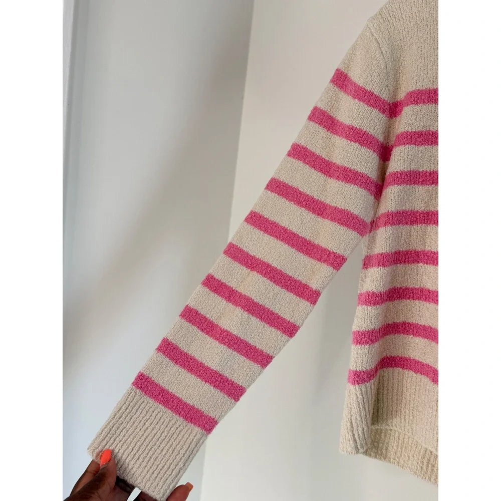 J.Crew Crewcuts Girls' Striped Sweater Pink Cream Long Sleeve Crewneck Large